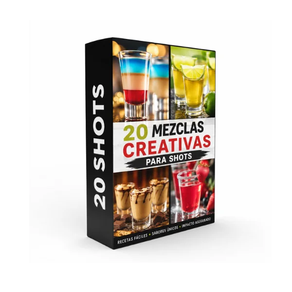 Fila de shots creativos en capas de colores vivos sobre una barra oscura