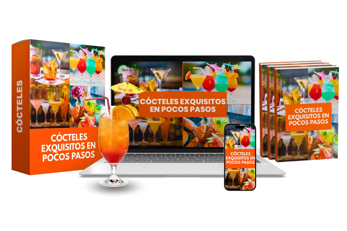 Mockup completo del ebook Cócteles Exquisitos en Pocos Pasos