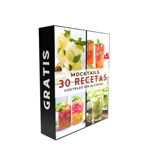 Colección de mocktails coloridos sin alcohol con frutas frescas y hierbas en una barra